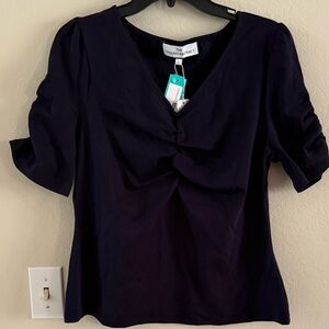 THE MODERN ABSTRACT VERONICA RUCHED TOP NAVY - L